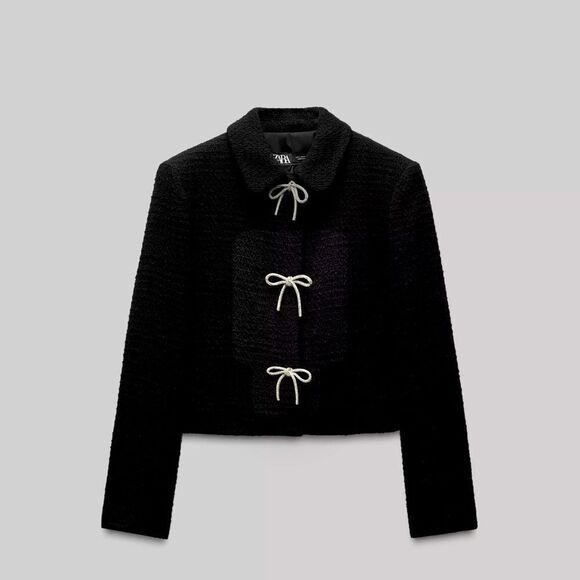 ZARA BOW BUTTON TEXTURED JACKET - Picture 4 of 6